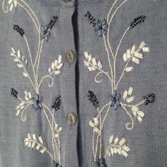 SILK LORE Cardigan Floral Bead Embellished Sz-M - Picture 6 of 11